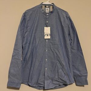 Zara Men's Casual Blue Chambray Button Down Shirt